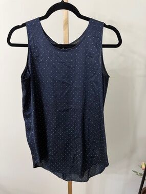 Ann Taylor Navy Sleeveless Tank with Tiny White Dots